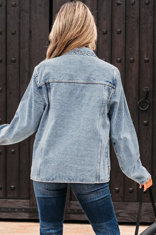 PREORDER: Scallop Trim Denim Jacket (Ships 3-4 Weeks)