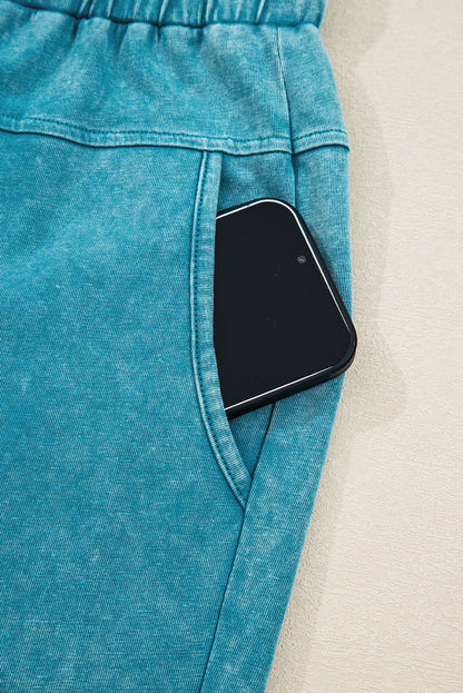 PREORDER: Mineral Wash High Waist Raw Hem Patched Pocket Pants (Ships 3-4 Weeks)