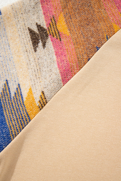 PREORDER: Light French Beige Aztec Patchwork Raglan Pullover Sweatshirt (Ships 2-4 Weeks)