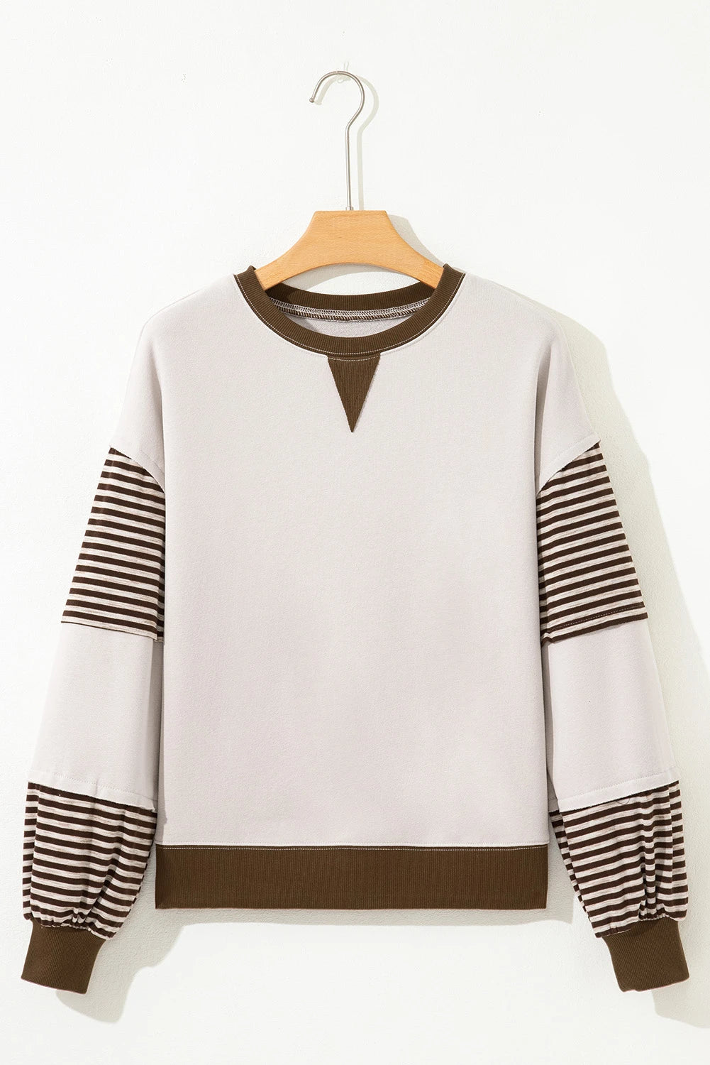 PREORDER: Parchment Striped Colorblock Patchwork Drop Shoulder Sweatshirt (Ships 21-28 Business Days)