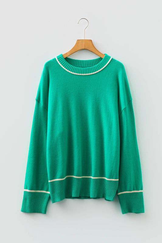 PREORDER: Sea Green Contrast Detail Drop Shoulder Baggy Sweater (Ships 21-28 Business Days)