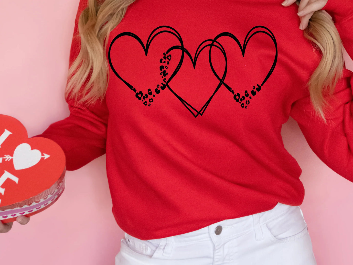 Three Leopard Hearts Long Sleeve OR Crew
