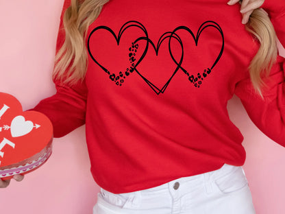 Three Leopard Hearts Long Sleeve OR Crew