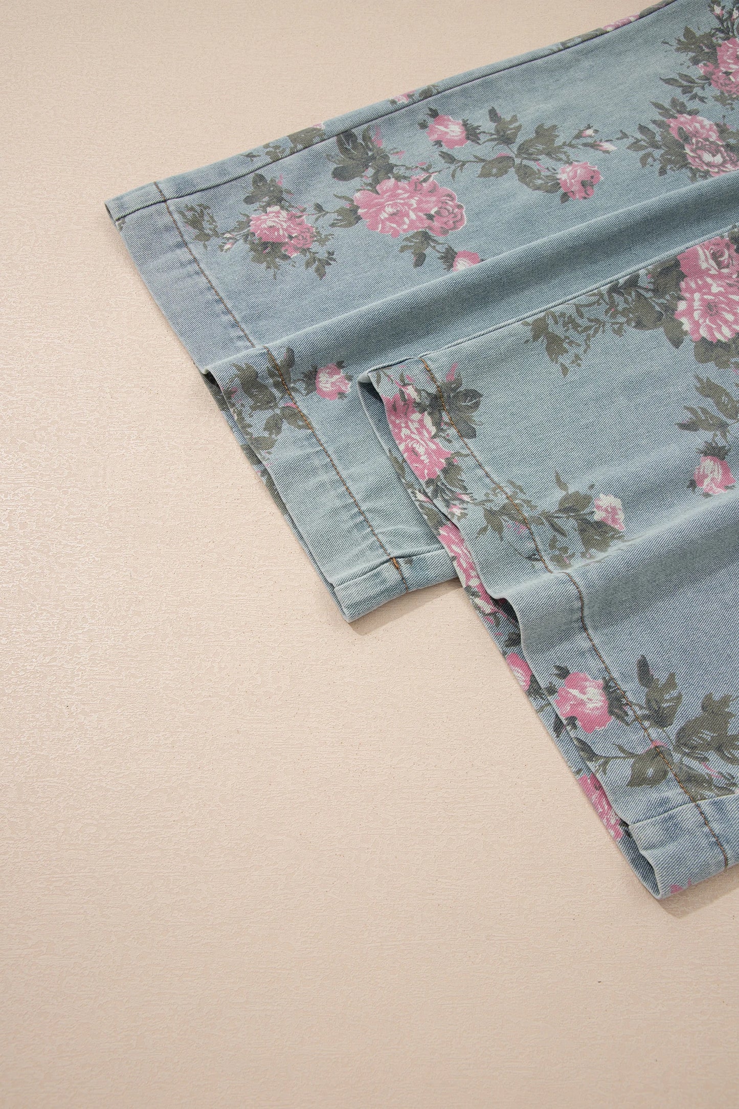 PREORDER: Beau Blue Floral Print Pleated High Waist Wide Leg Denim Jumpsuit (Ships 21-28 Business Days)