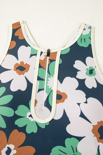 PREORDER: Blue Flower Zip up Racerback High Waisted Bikini (Ships 2-5 weeks)