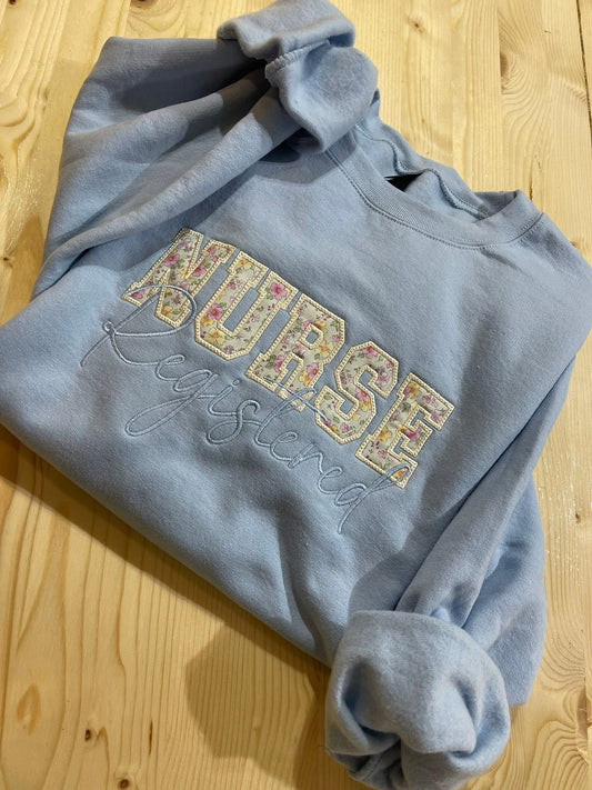 PREORDER: Embroidered Nurse Crewneck with Stethoscope Sides (Ships in 2-3 weeks)