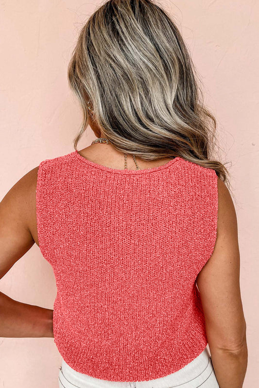 PREORDER: Tomato Red Lace-up Front V Neck Sweater Vest (Ships 2-4 weeks)