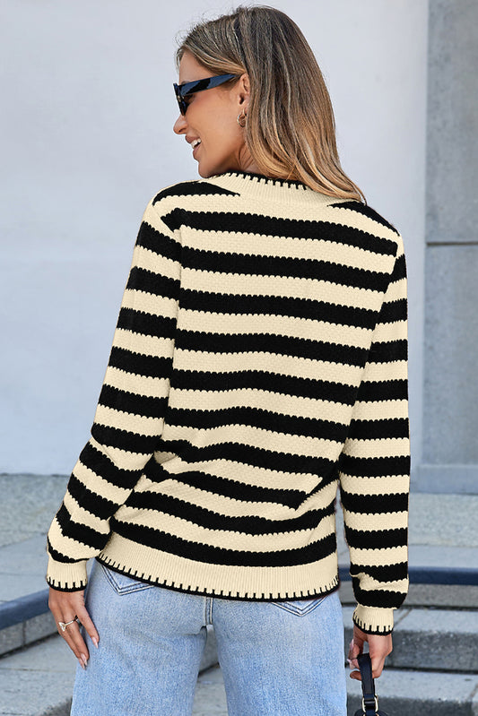 PREORDER: Striped Chic Button Cardigan Sweater (Ships 3-4 Weeks)