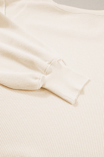 PREORDER: Waffle Knit Bishop Sleeve Split Oversized Top (Ships 3-4 Weeks)