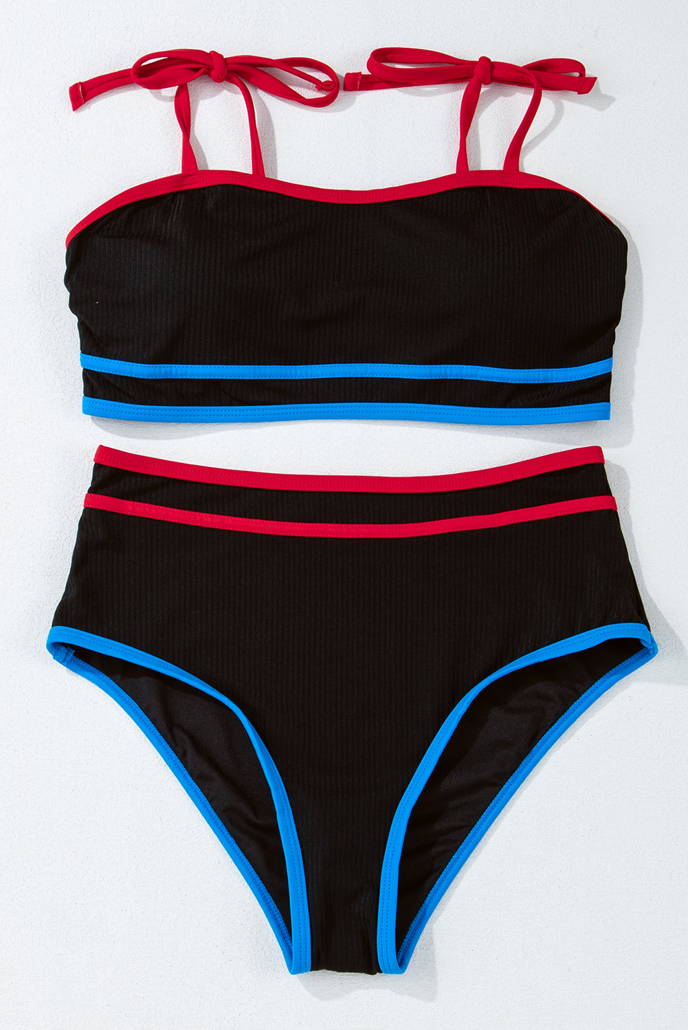 PREORDER: Black Triple Color Trimmed High Waist Bikini Set (Ships 2-5 weeks)