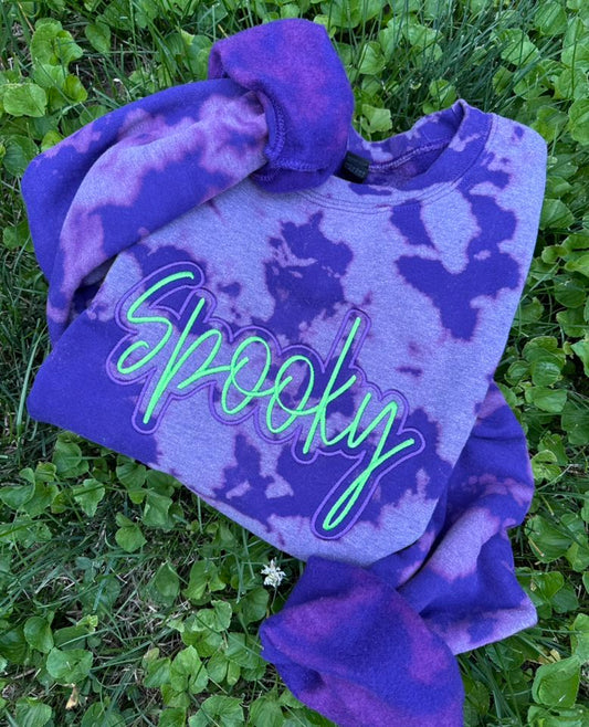 PREORDER: Embroidered Spooky Bleached Crewneck (Ships in 3-4 weeks)