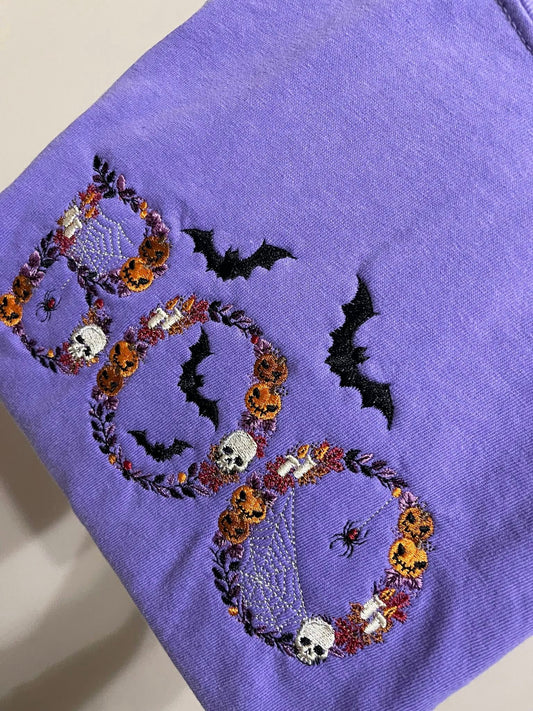 PREORDER: Embroidered Floral Spooky Boo Tee (Ships in 3-4 weeks)