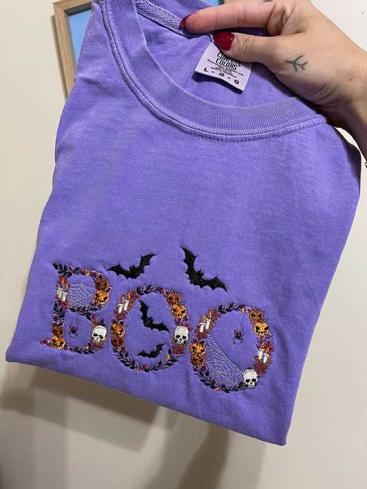 PREORDER: Embroidered Floral Spooky Boo Tee (Ships in 3-4 weeks)