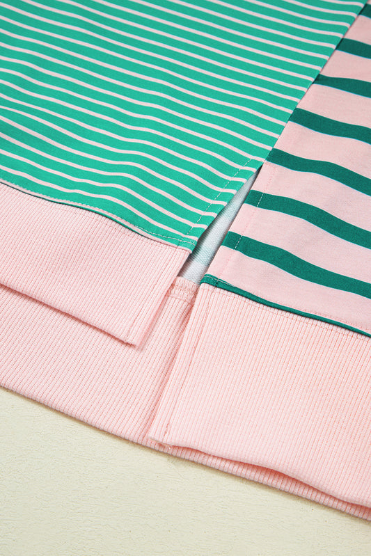 PREORDER: Green Stripe Color Block Exposed Seam Side Slit Plus Size Sweatshirt (Ships 2-4 Weeks)