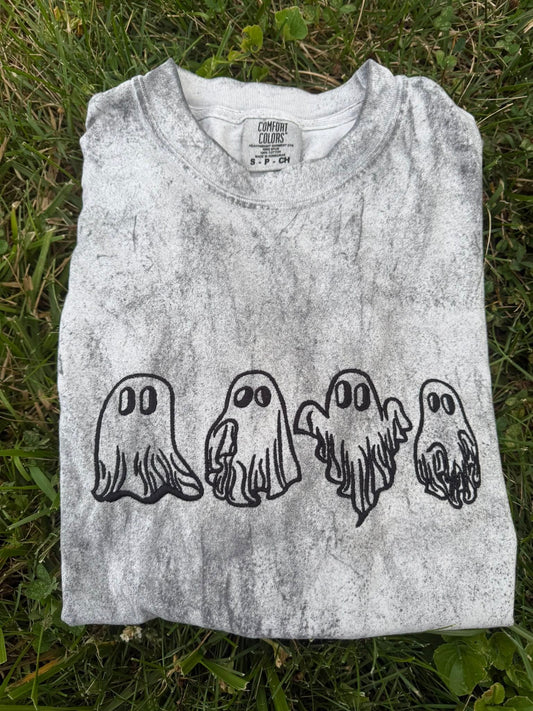 PREORDER: Embroidered Spooky Ghosties on Colorblast Tee (Ships in 3-4 weeks)