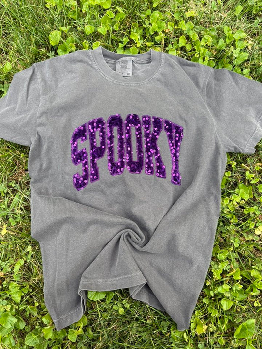 PREORDER: Embroidered Spooky Purple Applique Tee (Ships in 3-4 weeks)