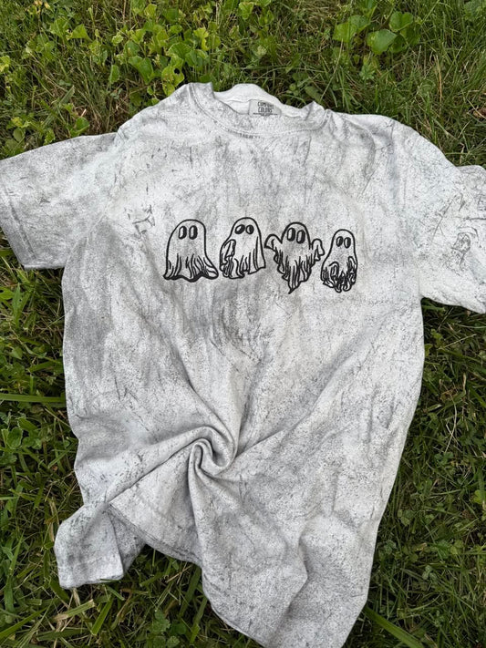 PREORDER: Embroidered Spooky Ghosties on Colorblast Tee (Ships in 3-4 weeks)