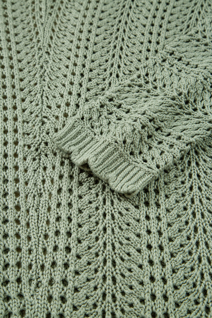 PREORDER: Green Scalloped Edge Eyelet Knit Batwing Sleeve Cardigan (Ships 3-4 Weeks)