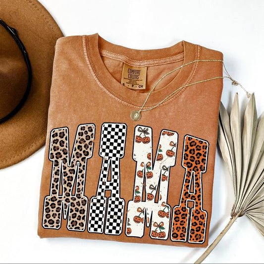 Fall Mixed Pattern Mama Tee