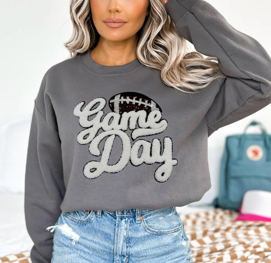 Chenille Patch Football Game Day Crewneck