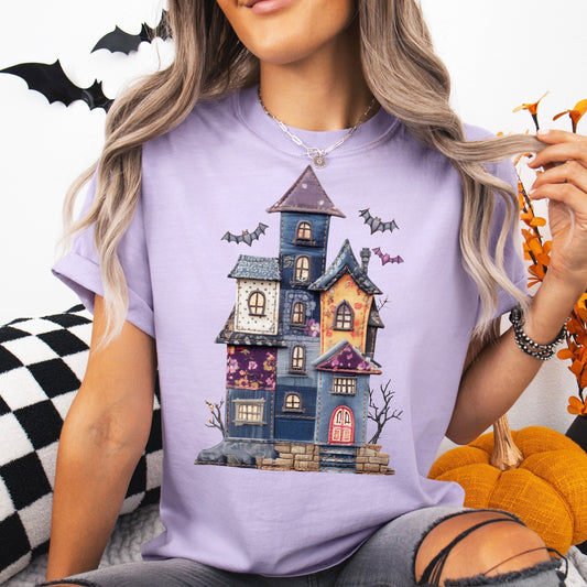 Denim Patchwork Haunted House Tee