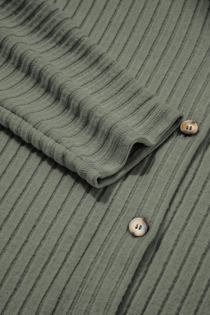PREORDER: Mist Green Thermal Ribbed Texture Drop Shoulder Button Up Shacket (Ships 3-4 Weeks)