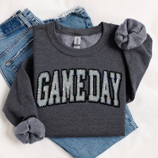 Sequin Game Day Chenille Patch Crewneck
