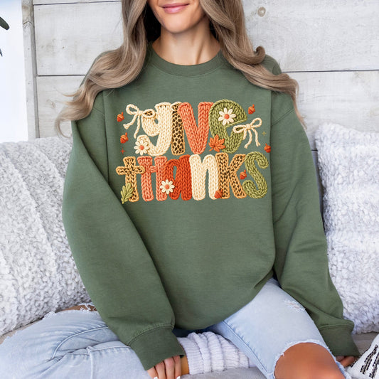 Give Thanks Faux Yarn Crewneck