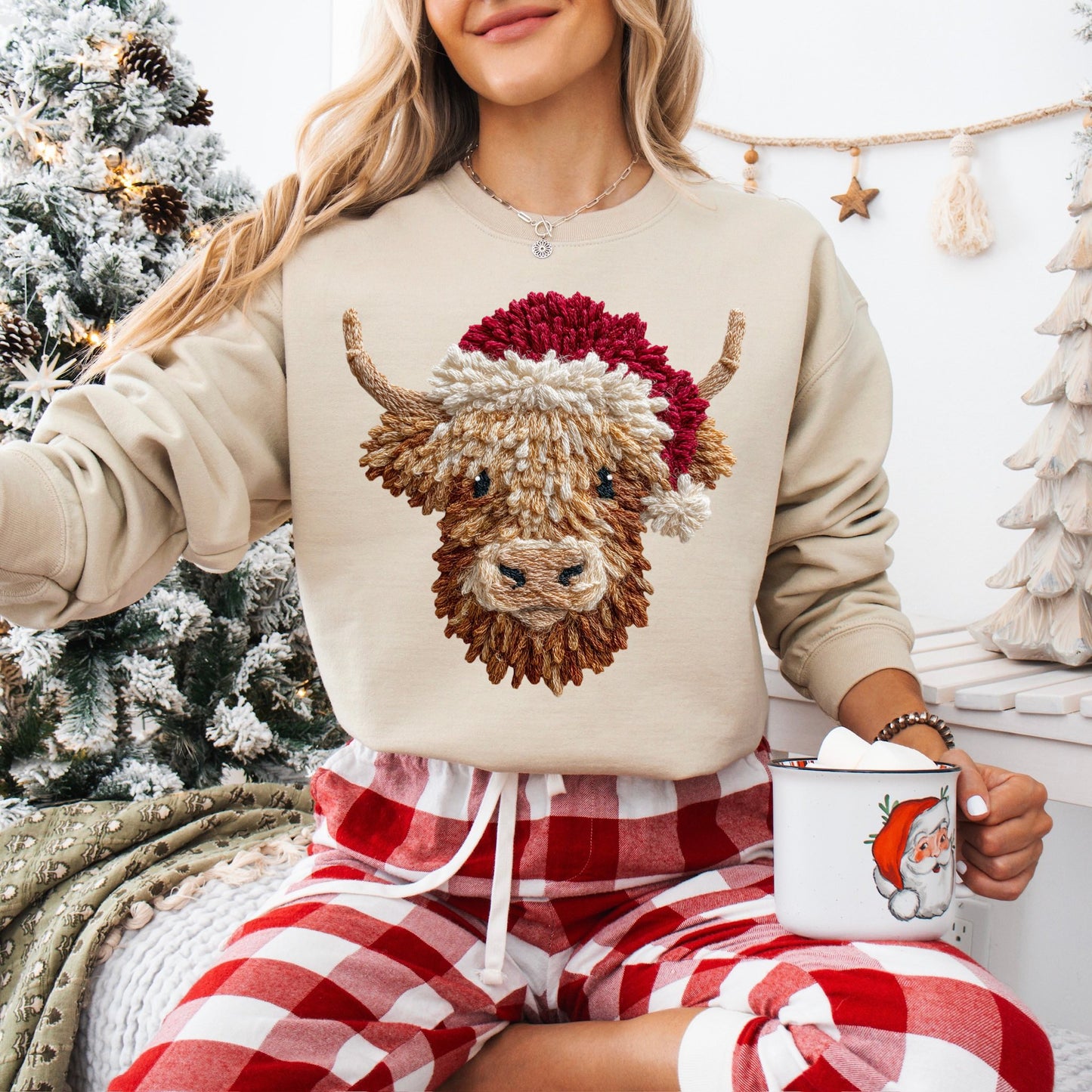 Christmas Cow Faux Yard Crewneck
