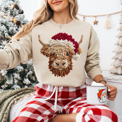 Christmas Cow Faux Yard Crewneck