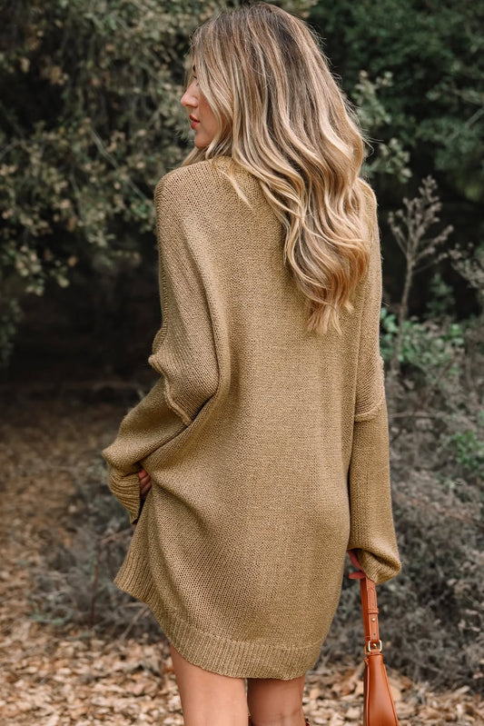 Khaki Oversize Drop Shoulder Slouchy Sweater Dress