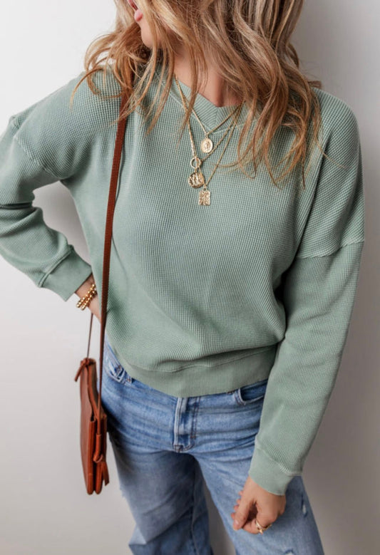 Green Waffle Knit Sweater