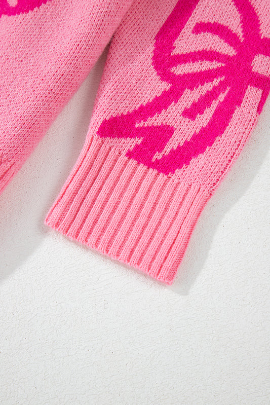 PREORDER: Pink Bow Pattern Drop Shoulder Loose Sweater (Ships 2-4 weeks)