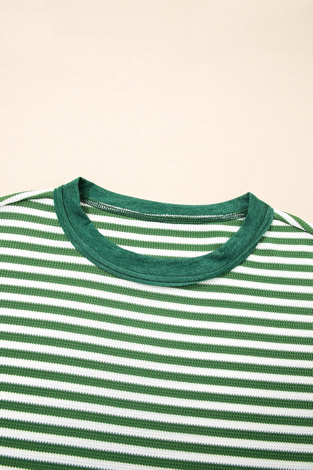 Green Stripe Exposed Seam Patchwork Plus Size Thermal Top