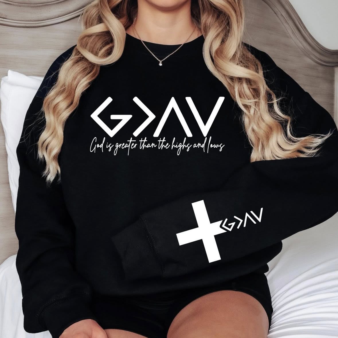 God is Greater with Sleeve Print Crewneck