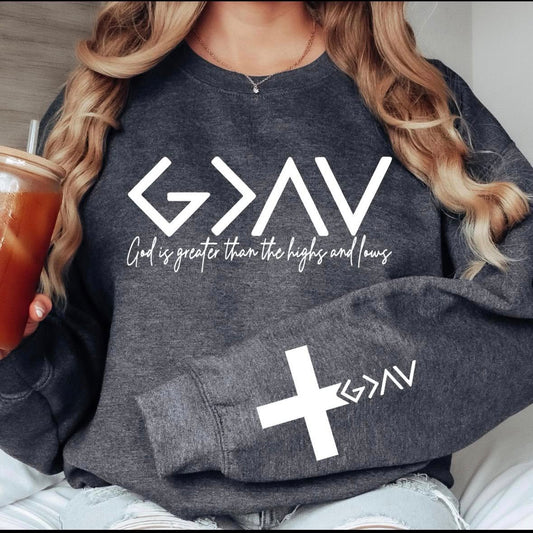God is Greater with Sleeve Print Crewneck