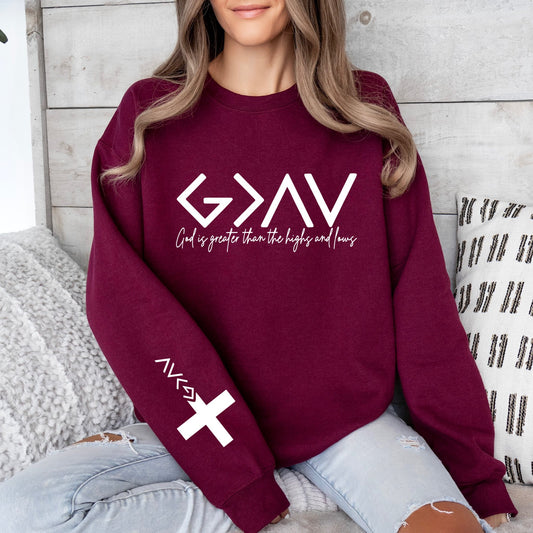 God is Greater with Sleeve Print Crewneck