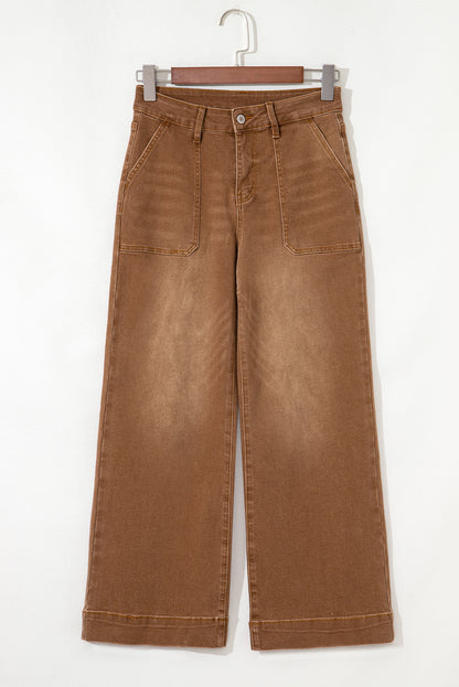 PREORDER: Brown Cropped High Rise Wide Leg Jeans (Ships in 3-4 weeks)