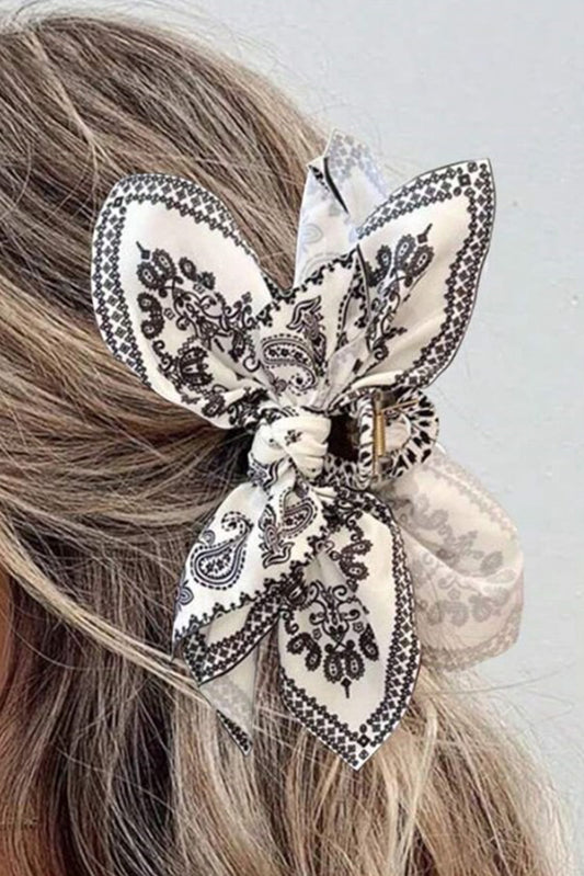 PREORDER: Black Paisley Floral Print Bow Knot Hair Clip