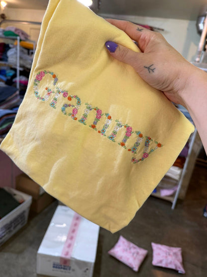 PREORDER: Floral Embroidered Saying Tee (Ships on or before May 1)