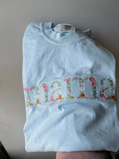 PREORDER: Floral Embroidered Saying Tee (Ships on or before May 1)