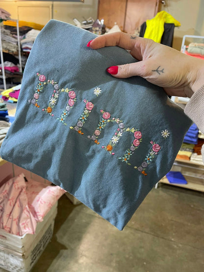 PREORDER: Floral Embroidered Saying Tee (Ships on or before May 1)