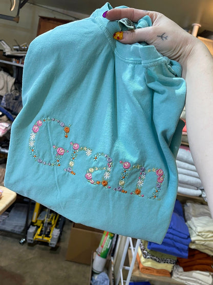 PREORDER: Floral Embroidered Saying Tee (Ships on or before May 1)