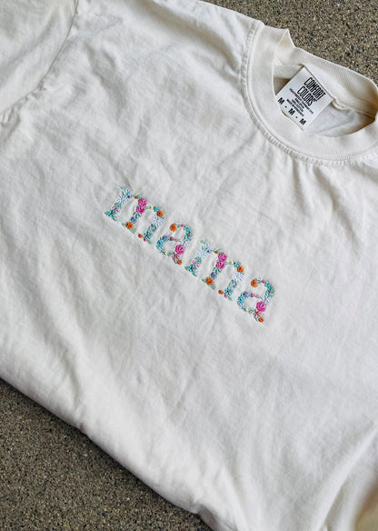 PREORDER: Floral Embroidered Saying Tee (Ships on or before May 1)