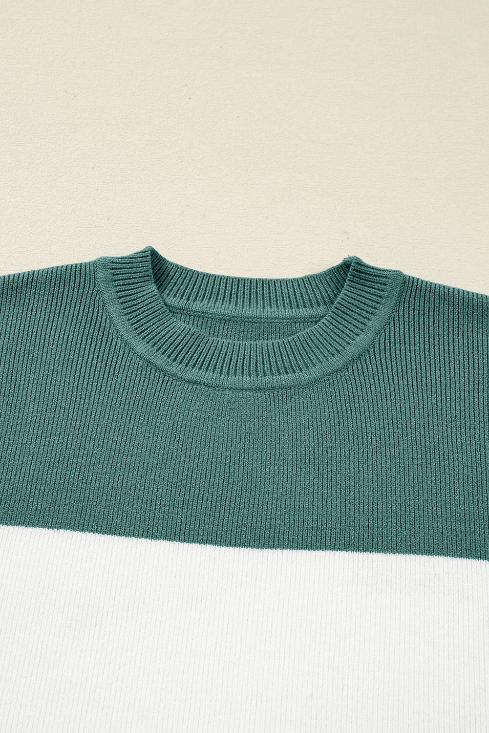 PREORDER: Green Color Block Plain Ribbed Knit Baggy Sweater (Ships 21-28 Business Days)