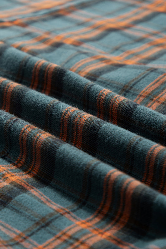 PREORDER: Green Plaid Long Sleeve Side Split Distressed Hem Shirt (Ships 3-4 Weeks)