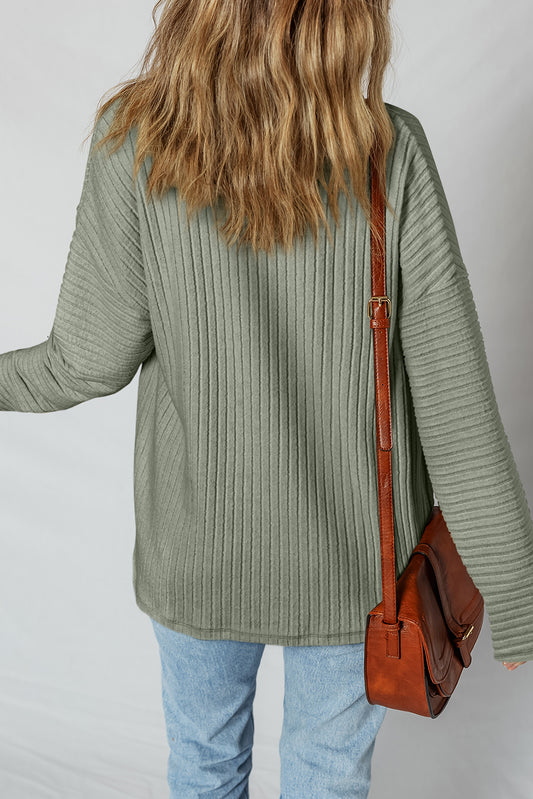 PREORDER: Mist Green Thermal Ribbed Texture Drop Shoulder Button Up Shacket (Ships 3-4 Weeks)
