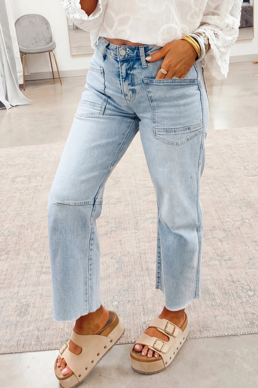 PREORDER: Beau Blue Frayed Cropped Straight Jeans (Ships in 21-28 Business Days)
