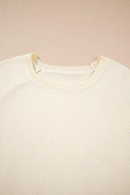 PREORDER: White Buttoned Bishop Sleeve Crew Neck Sweater (Ships 21-28 Business Days)