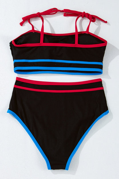 PREORDER: Black Triple Color Trimmed High Waist Bikini Set (Ships 2-5 weeks)